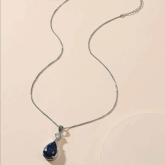 Blue Sapphire Sterling Silver Pendant Necklace - Picture 3 of 3